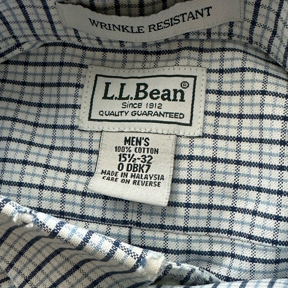 L.L. Bean Men's Blue Checkered Shirt size 15 1/2 - Picture 8 of 8